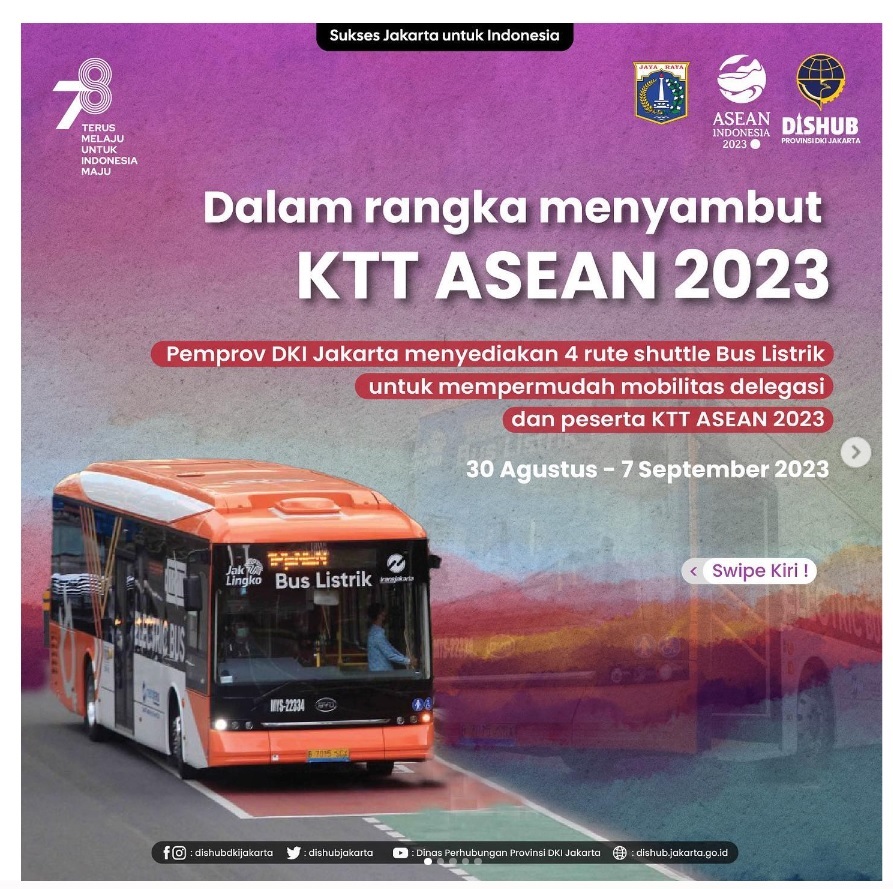 Pemprov DKI Jakarta Menyediakan 4 Rute Shuttle Bus Listrik Untuk Mempermudah Mobilitas Penyelenggaraan KTT ASEAN 2023